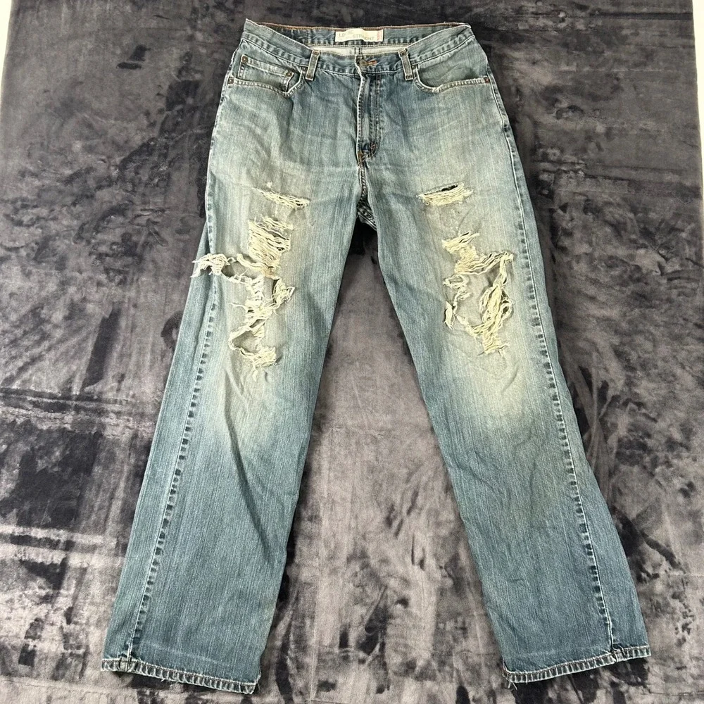 Levi's 569 Loose Straight Jeans Mens 32x34 Blue Distressed Ripped Denim